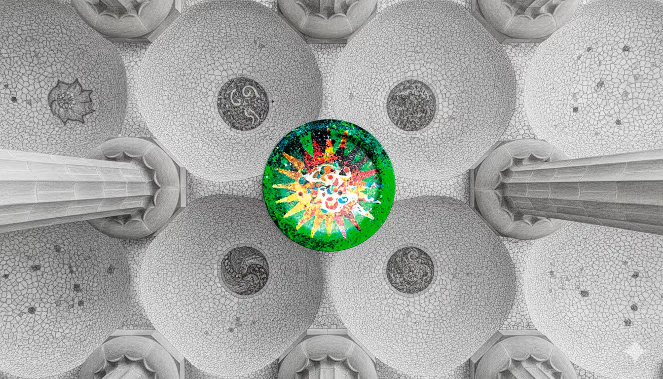 detalle Sol primavera en la Sala Hipostila del Pack Guell