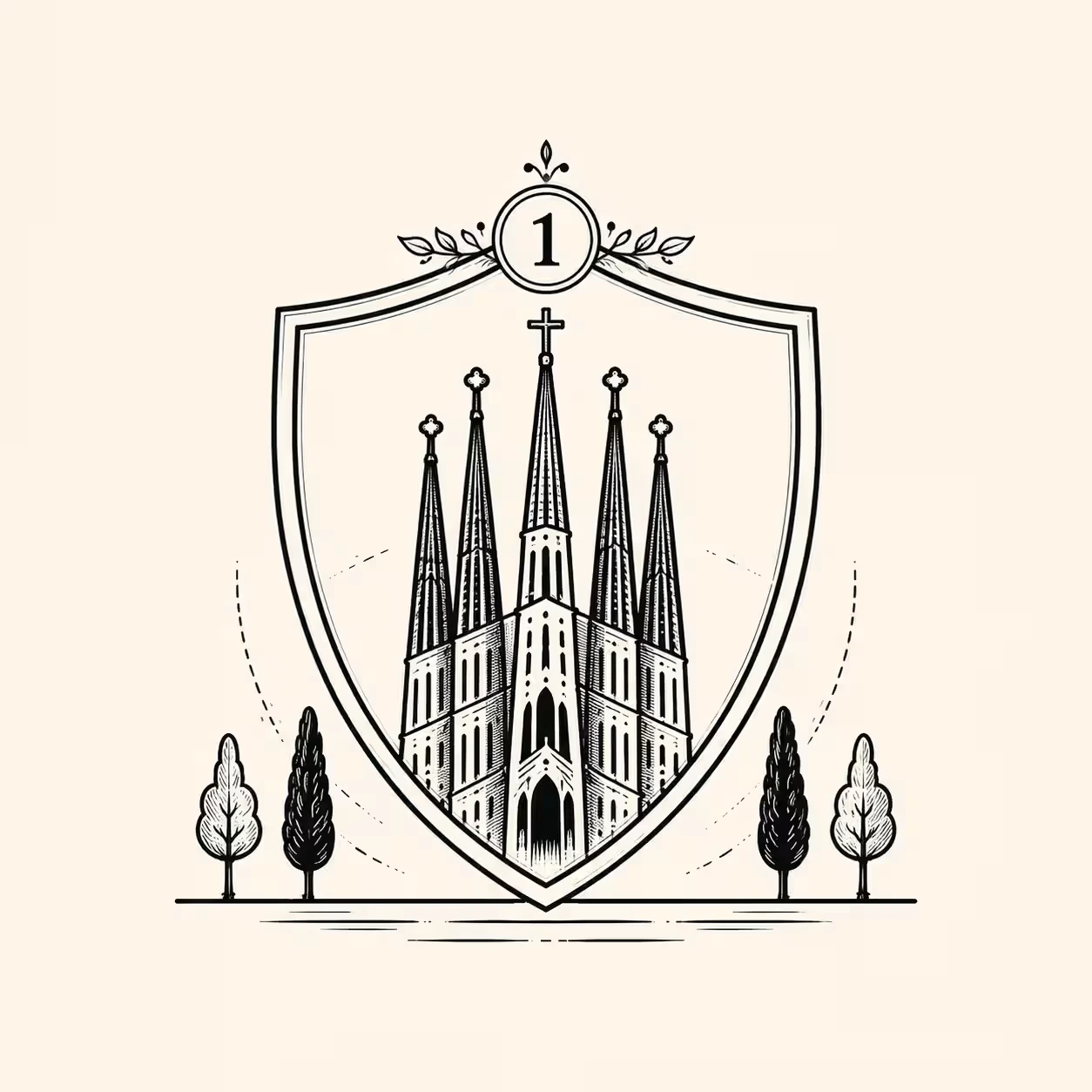 Icono de la Sagrada Família dentro de un escudo para artículo sobre la visita del Papa en Barcelona