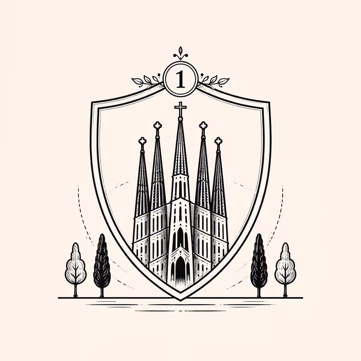Sagrada Família protegida por un escudo simbólico ante la visita del Papa Icono de la Sagrada Família dentro de un escudo para artículo sobre la visita del Papa en Barcelona