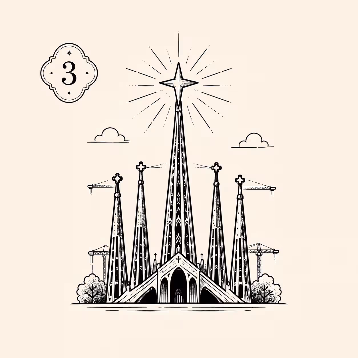 La Sagrada Família y la torre central ante la visita del Papa Icono de la Sagrada Família con torre central iluminada por una estrella