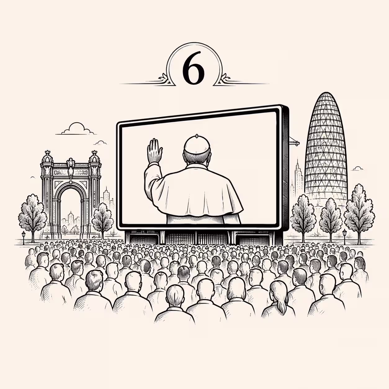 Pantallas gigantes y concentración ciudadana por la visita del Papa Icono de multitud viendo al Papa en una pantalla gigante en Barcelona