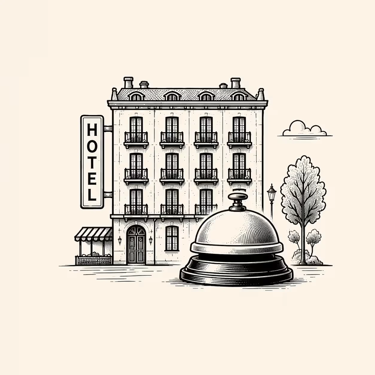 Icono de hotel con campana de recepción para el impacto turístico de la visita del Papa en Barcelona