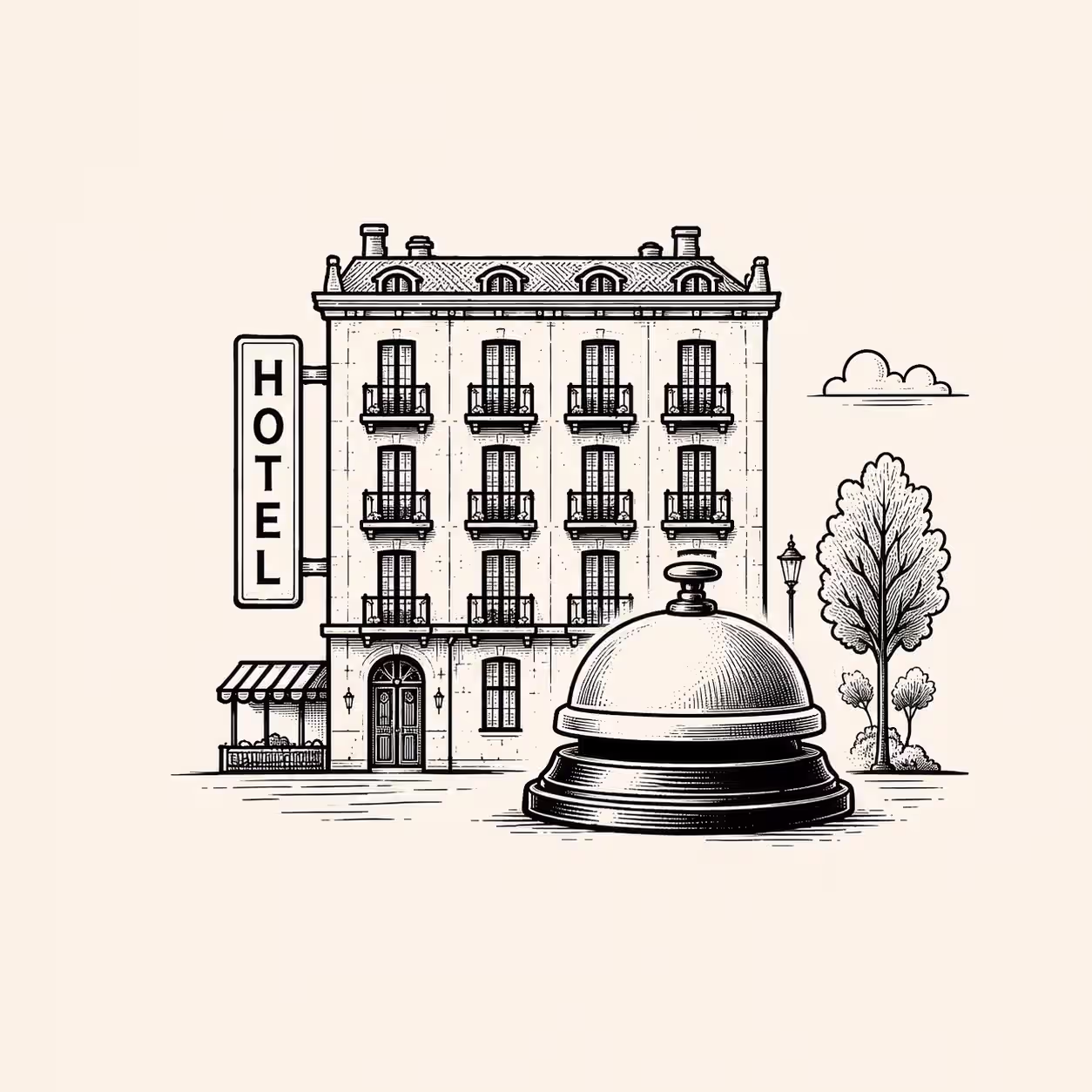 Hoteles y turismo ante la visita del Papa a Barcelona Icono de hotel con campana de recepción para el impacto turístico de la visita del Papa en Barcelona
