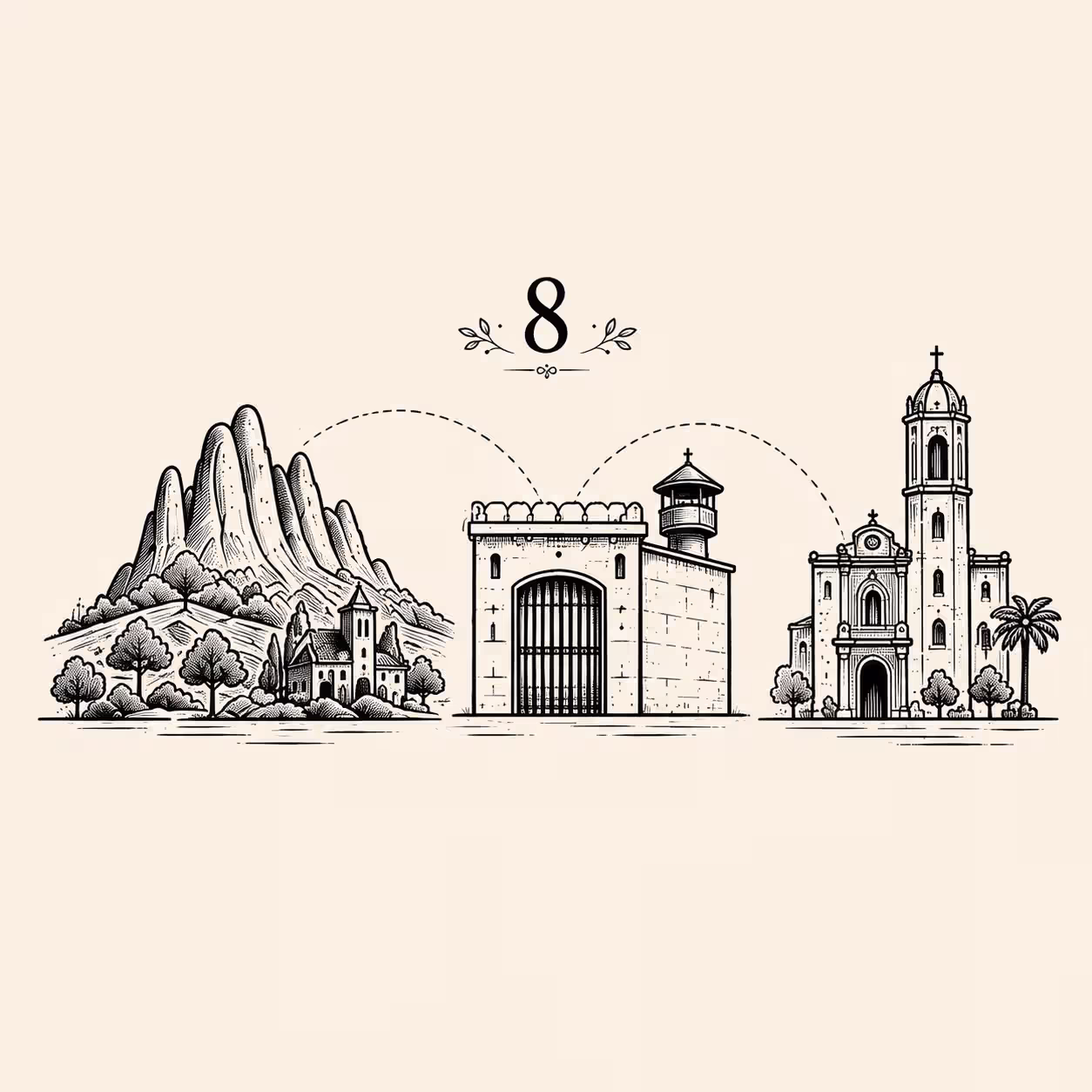 Montserrat y los lugares simbólicos vinculados a la visita del Papa Icono de Montserrat edificios históricos e iglesia en una ruta simbólica por Cataluña