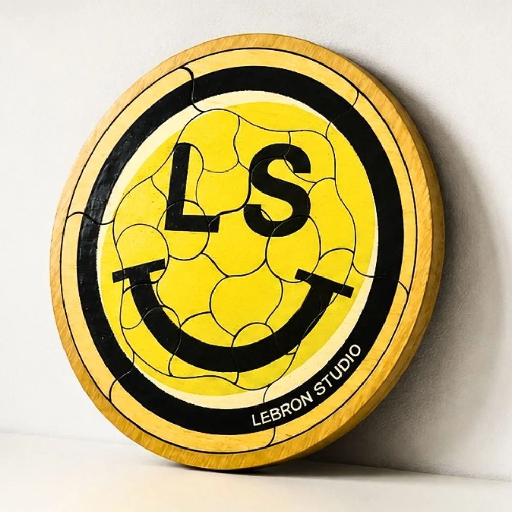 Puzzle Trencadís de madera personalizado con diseño amarillo y negro de lebron.studio