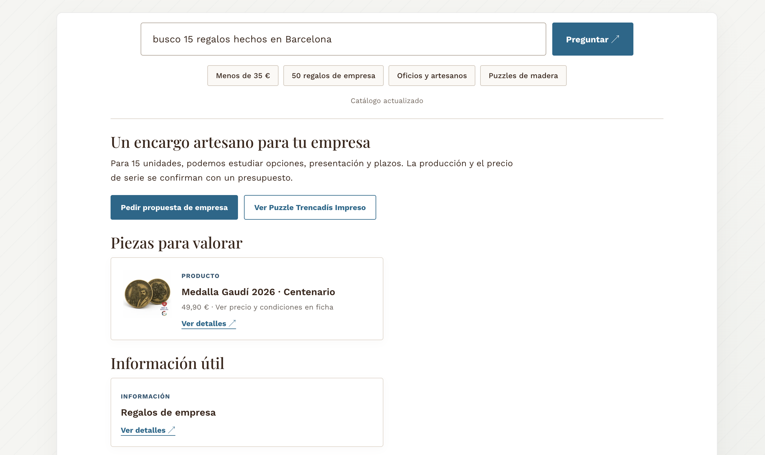 Real response to a search for fifteen Barcelona gifts