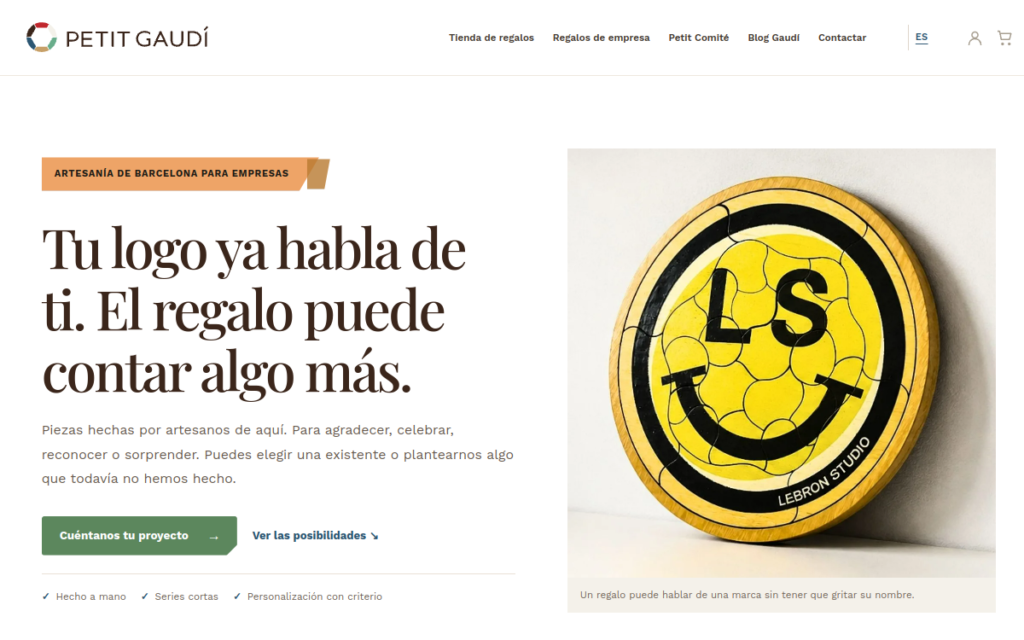 Captura real de la nueva web Petit Gaudí 2027 en su página de regalos de empresa